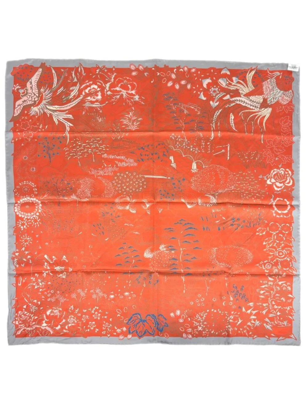 Hermes Carre 90 Mille Feuilles de Soie Scarf Feuille de Double Face Silk Gray